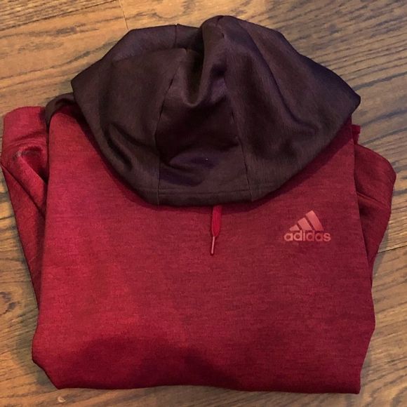 ADIDAS Mens CLIMAWARM Wine Sweatshirt Grey Blue Hoodie, Chest Logo Sz XL - Picture 2 of 7